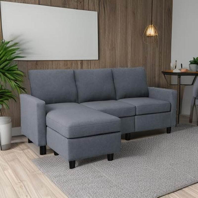 Dark Grey Convertible L-Shaped Sectional Sofa, Chaise - Loft&Timber