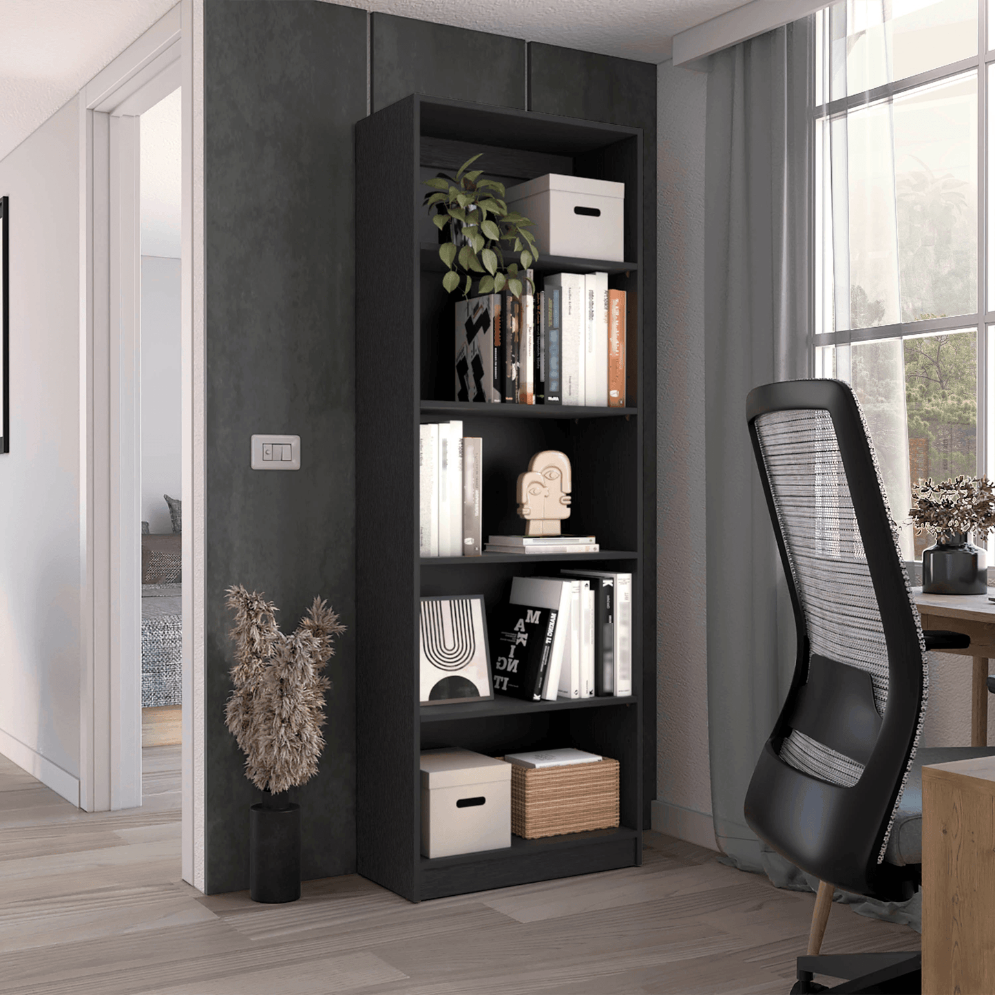 Elegant 4-Tier Bookcase With Additional Storage Shelf-2