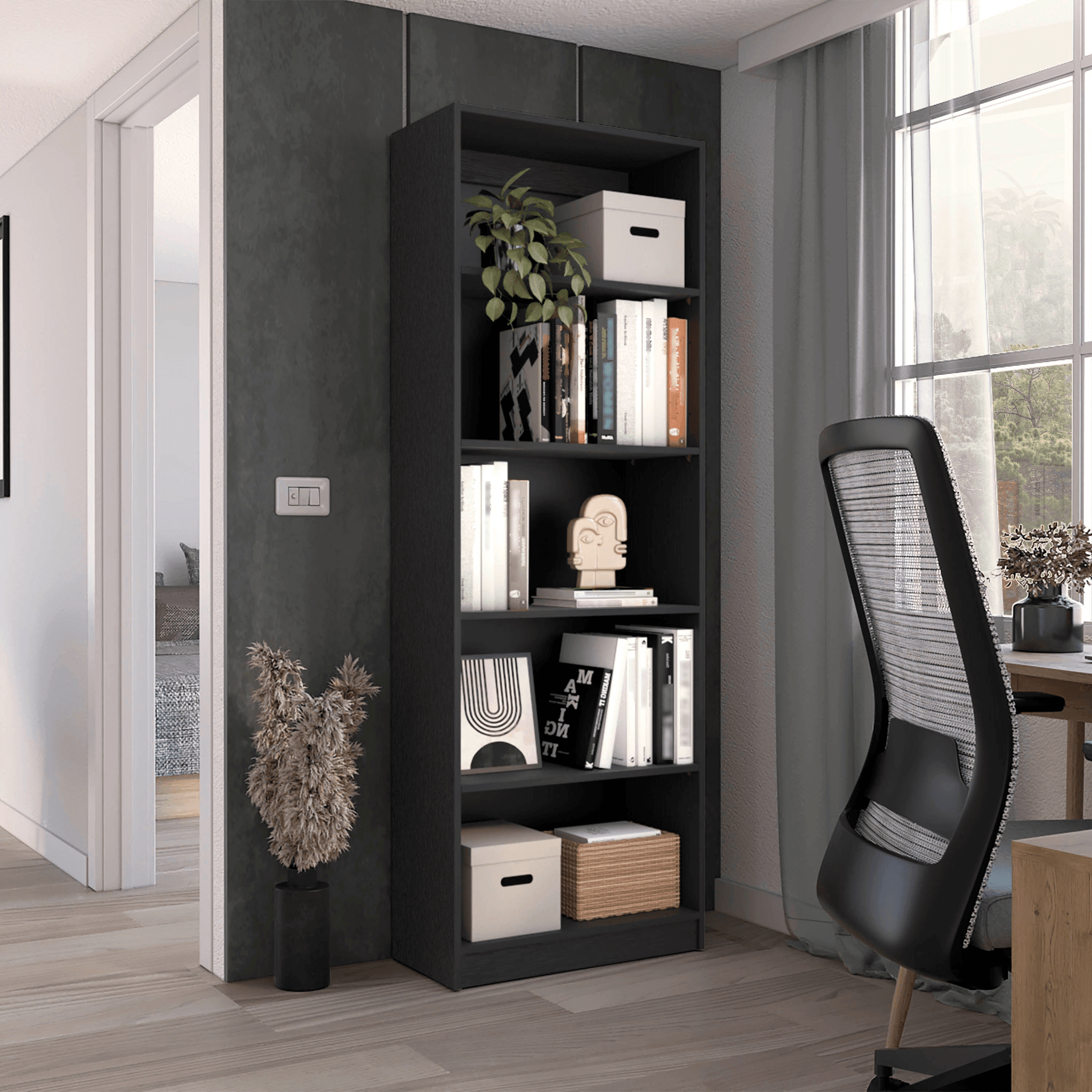 Elegant 4-Tier Bookcase With Additional Storage Shelf-2