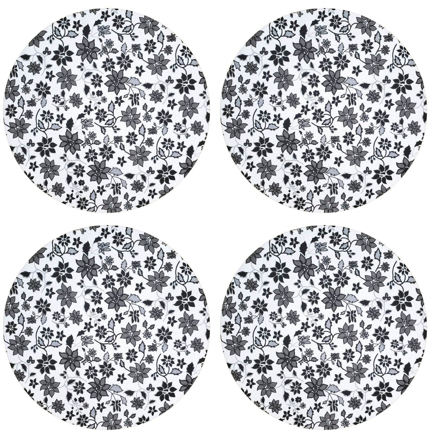 Charlo's Set of 4 Round Placemats Covers 14 Dia inch Floral Black - Loft&Timber