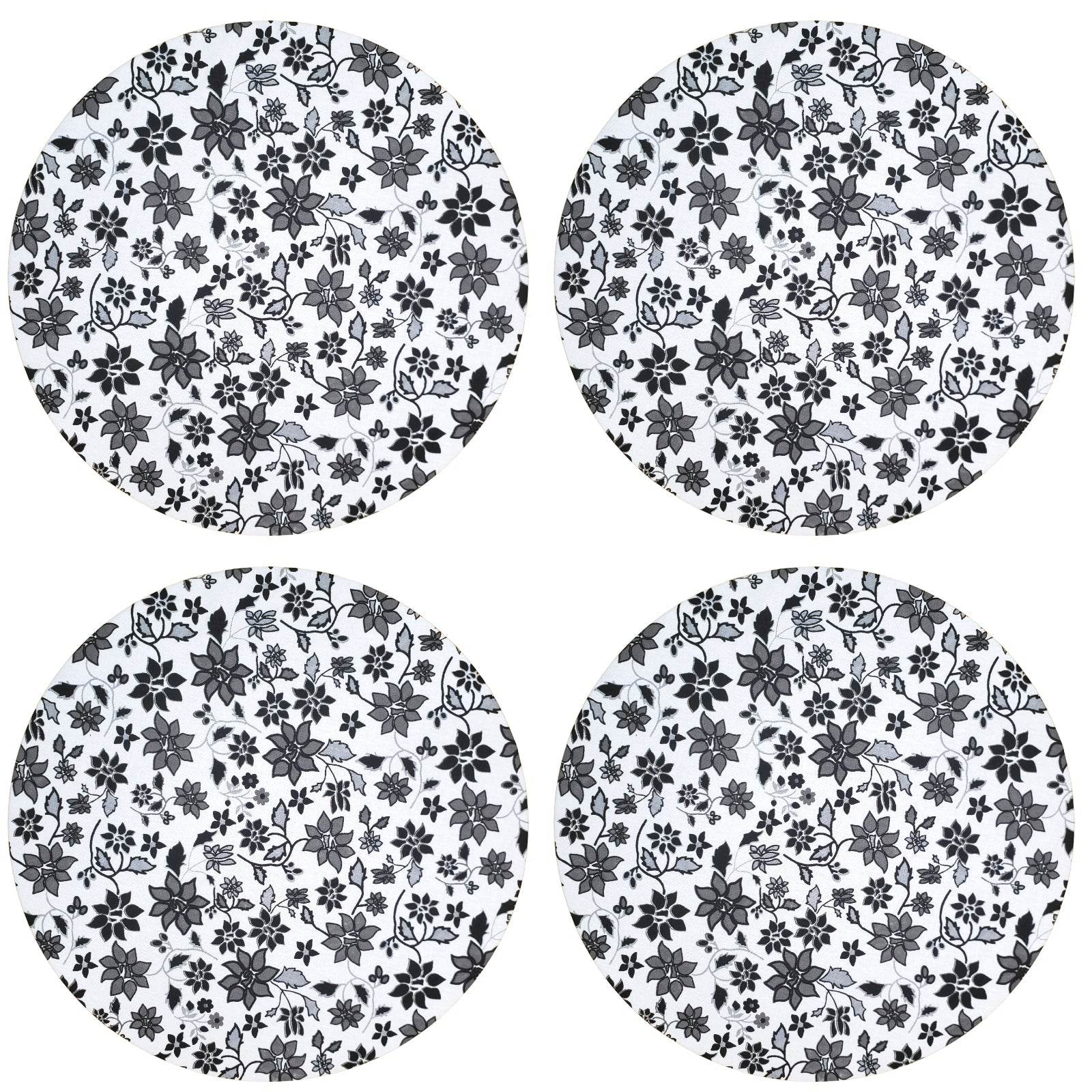 Charlo's Set of 4 Round Placemats Covers 14 Dia inch Floral Black - Loft&Timber
