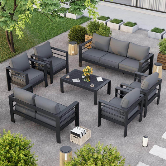 Aluminum Patio Furniture Set, 7 Piece(Gray) - Loft&Timber