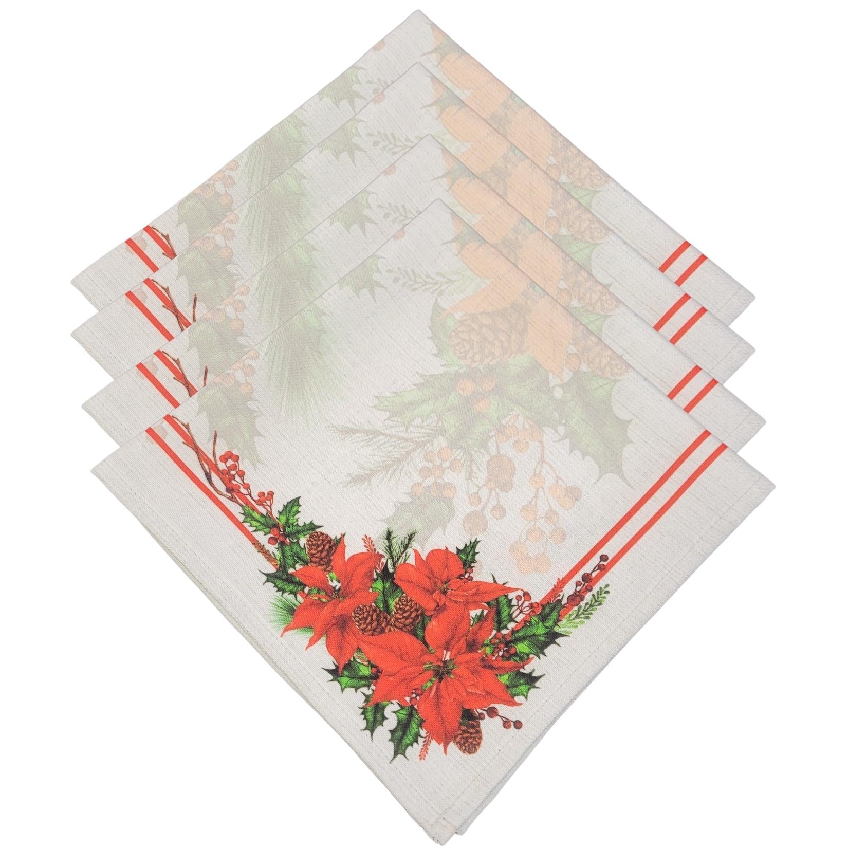 Charlo's Cloth Napkins Set of 4 Christmas Grey Flower 16" by 16" - Grey - Loft&Timber