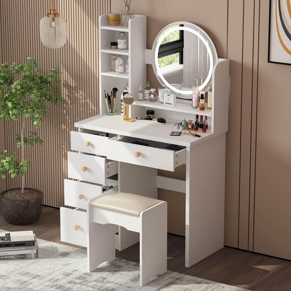 Vanity Desk Set with Lighted Mirror and Jewelry Organizer - Loft&Timber