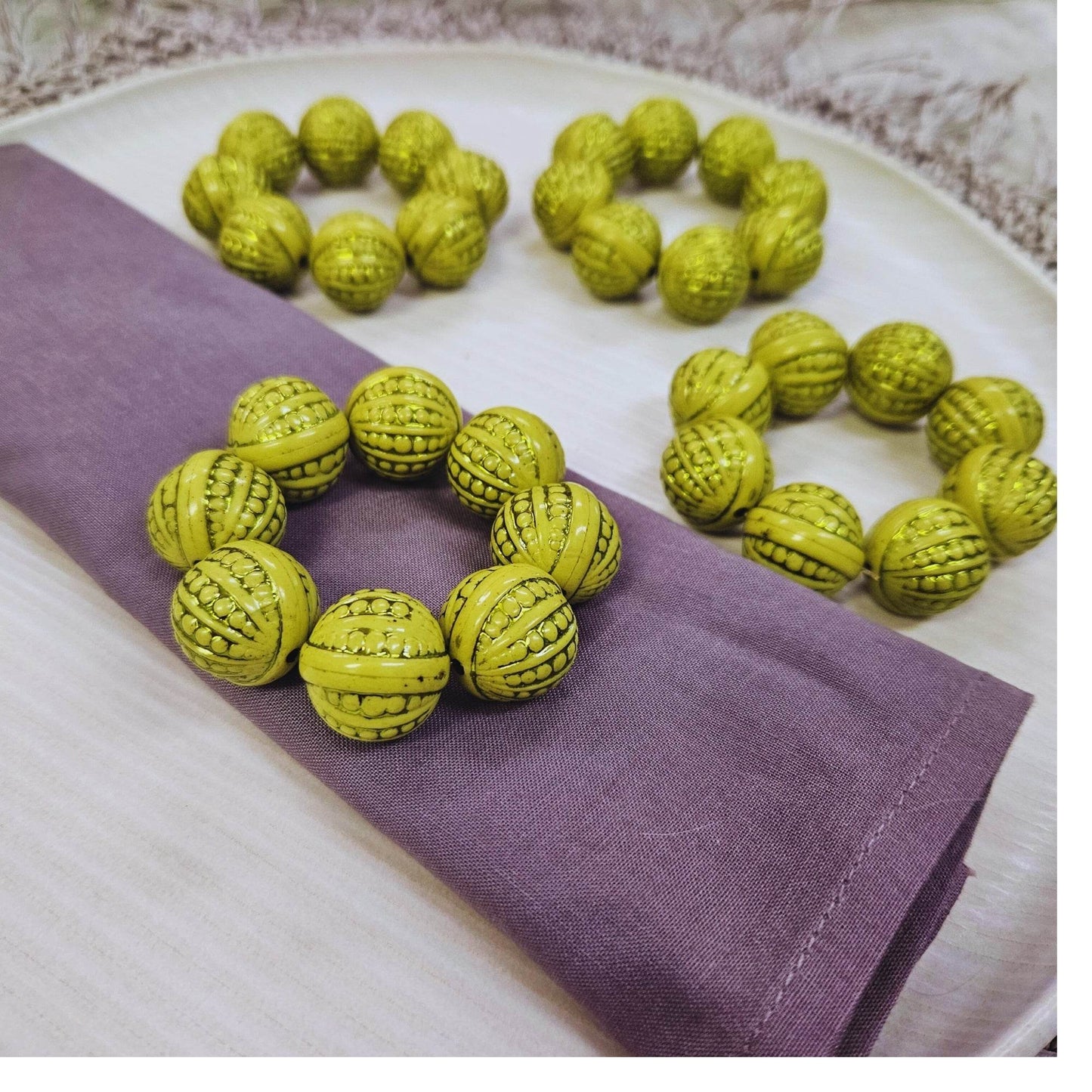 Maison Charlô | Set 4 Lemon Shine Beaded Napkin Rings | Rustic Napkin Ring | Handmade - Loft&Timber