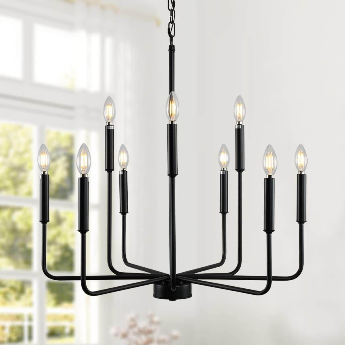 9-Light Black Farmhouse Chandelier Dining Room Rustic - Loft&Timber