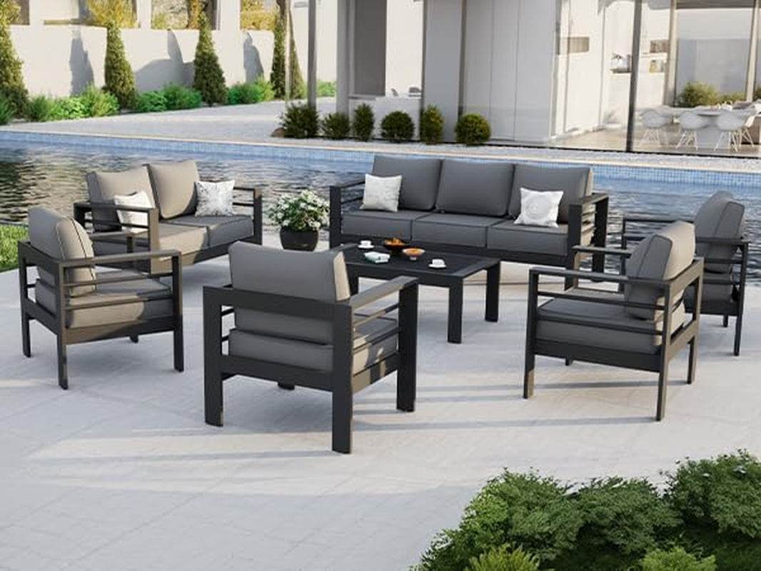 Aluminum Patio Furniture Set, 7 Piece(Gray) - Loft&Timber