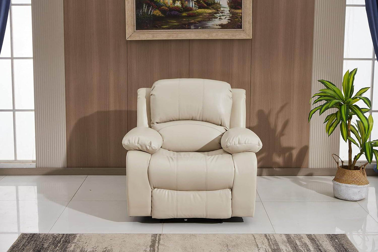 Power Reclining Bonded Leather Living Room Set (Beige, Power Recliner) - Loft&Timber