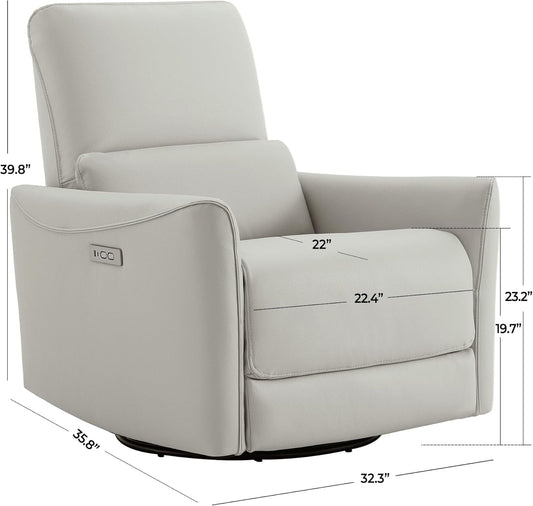 Power Recliner Chair Swivel Glider, FSC Certified Upholstered Faux Leather Living Room Nursery Reclining Sofa Chair with Lumbar Support, Cream-1