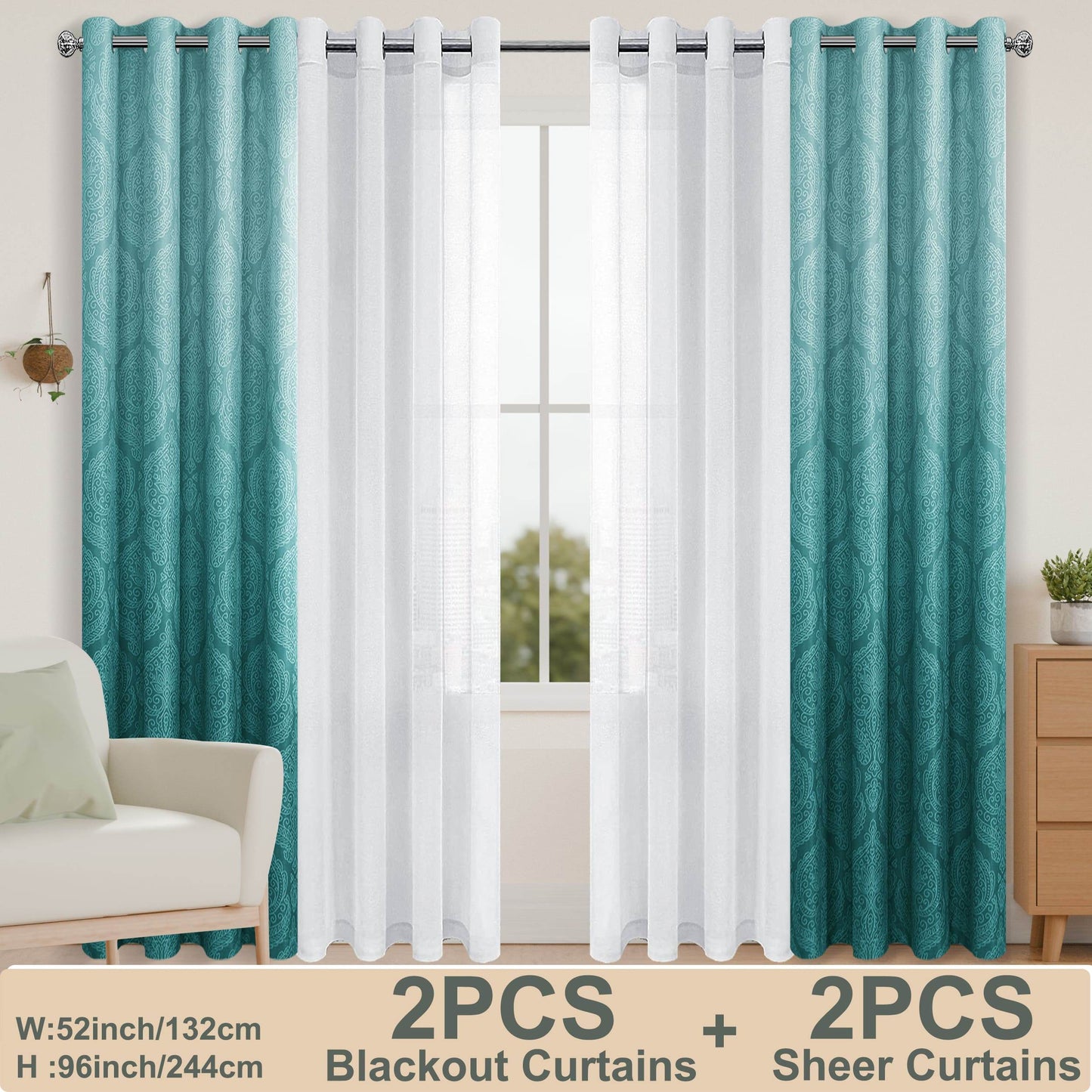 4pcs/SET Curtains - 2pcs Ombre Blackout Curtains And 2pcs Semi Sheer Curtains - Loft&Timber