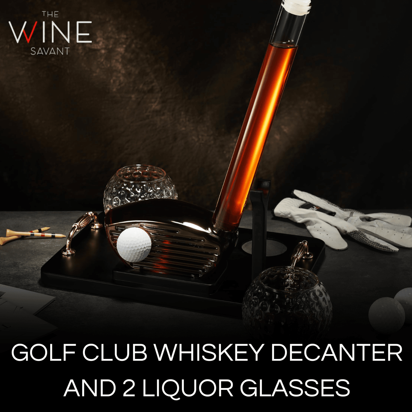 Golf Club Whiskey Decanter and 2 Liquor Glasses - 29 OZ Decanter & 15 OZ Glass Set - Golf Stick Gifts for Men, Unique Liquor Decanter Set - Bourbon, Scotch Decanter for Alcohol, Golfer Gifts for Dad - Loft&Timber