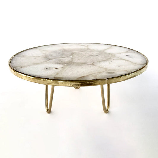 White Crystal Agate Cake Stand/Centrepiece/Display Stand/Tray 10" Round - Loft&Timber