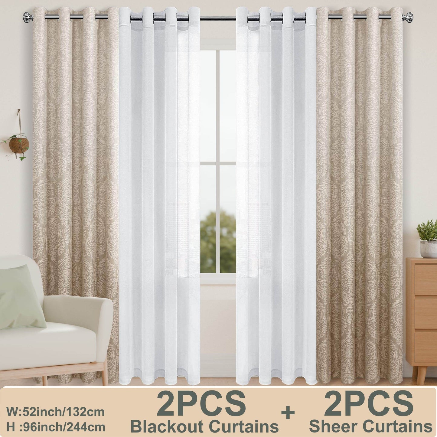 4pcs/SET Curtains - 2pcs Ombre Blackout Curtains And 2pcs Semi Sheer Curtains - Loft&Timber