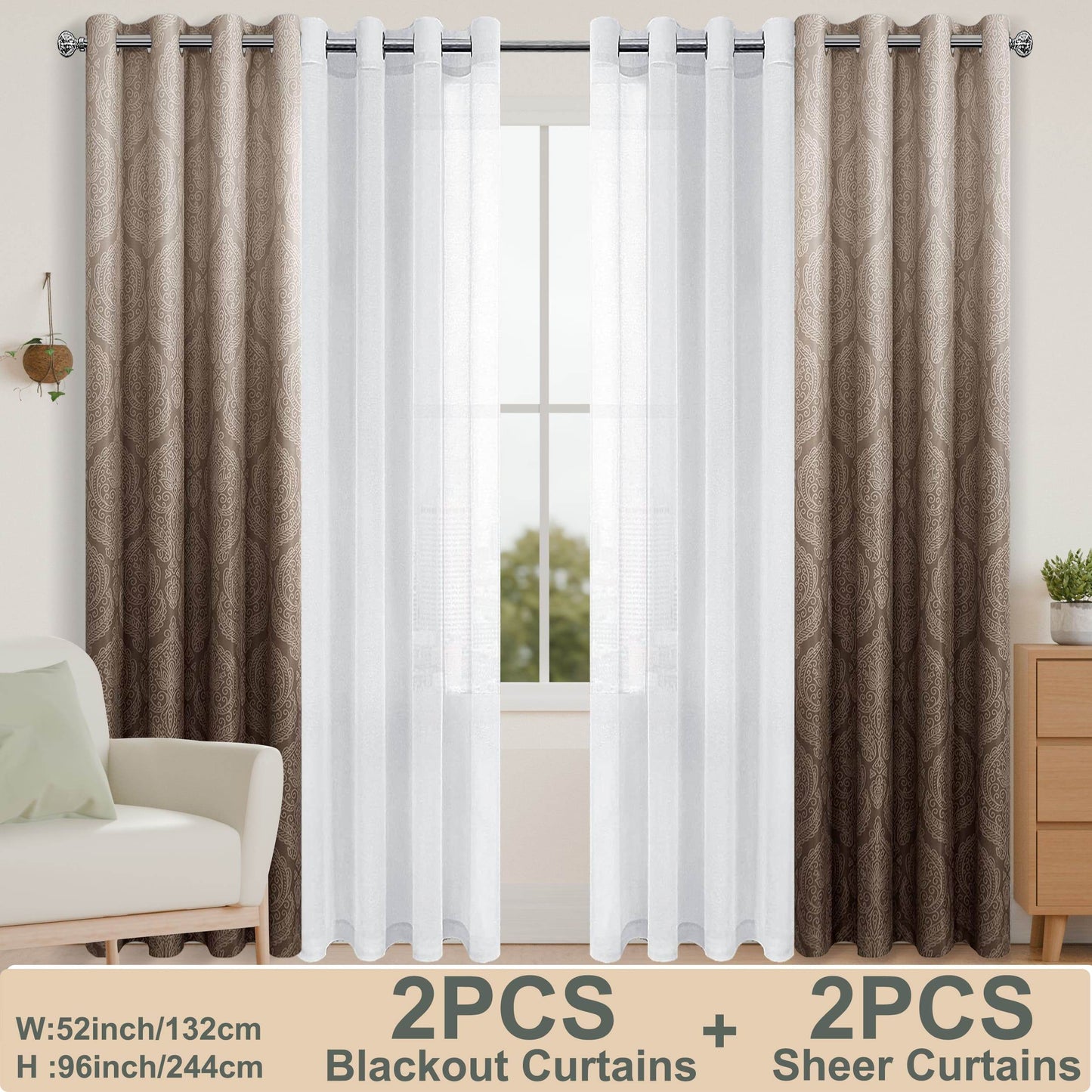 4pcs/SET Curtains - 2pcs Ombre Blackout Curtains And 2pcs Semi Sheer Curtains - Loft&Timber