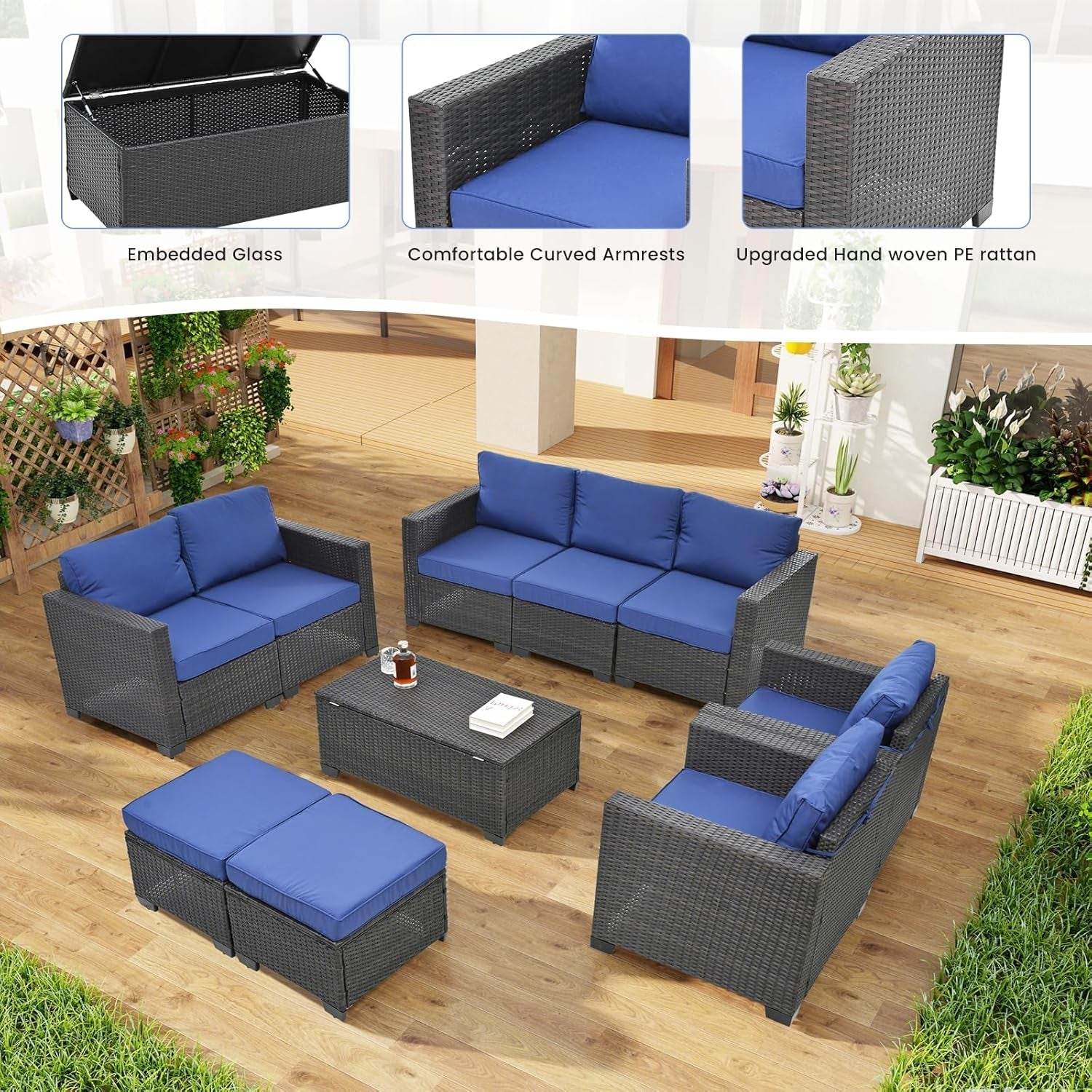 Outdoor Patio Furniture Set with Cushions and Storage - Loft&Timber