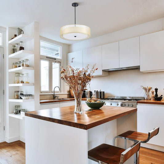 20" Black Drum Pendant Light 3-Light Fabric - Loft&Timber