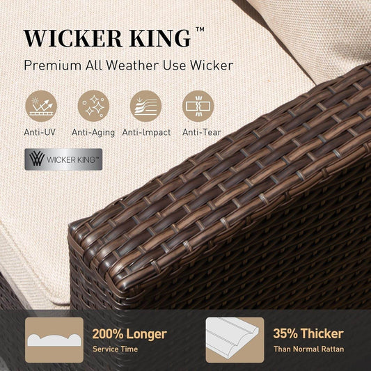 Patio Furniture Set Outdoor Furniture Brown Wicker Rattan Patio Conversation Sets with Cushion outside Sofa Set,7 Pieces with Rectangular Firepit Table,9 Seats,Beige - Loft&Timber