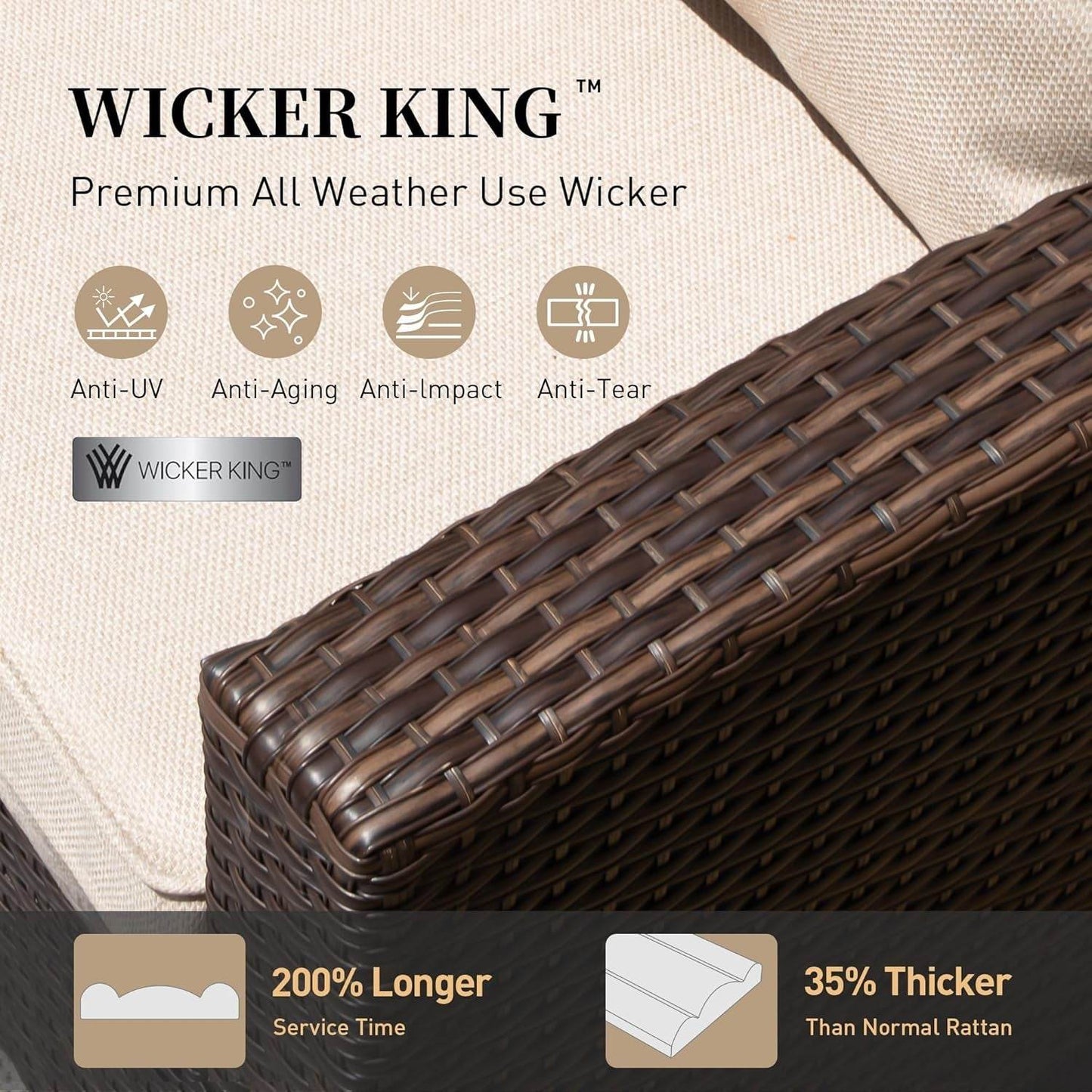 Patio Furniture Set Outdoor Furniture Brown Wicker Rattan Patio Conversation Sets with Cushion outside Sofa Set,7 Pieces with Rectangular Firepit Table,9 Seats,Beige - Loft&Timber