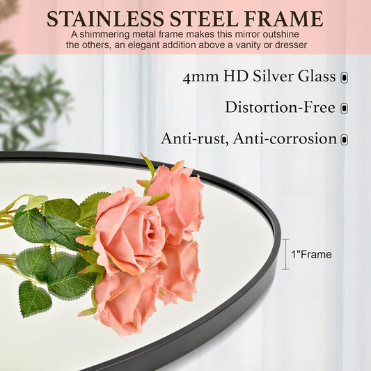 Oval Mirror 20X30 Black Bathroom Mirror Stainless Steel Metal Frame Vanity Mirror Wall Mount Mirror for Entryway Bedroom Bathroom Living Room-1