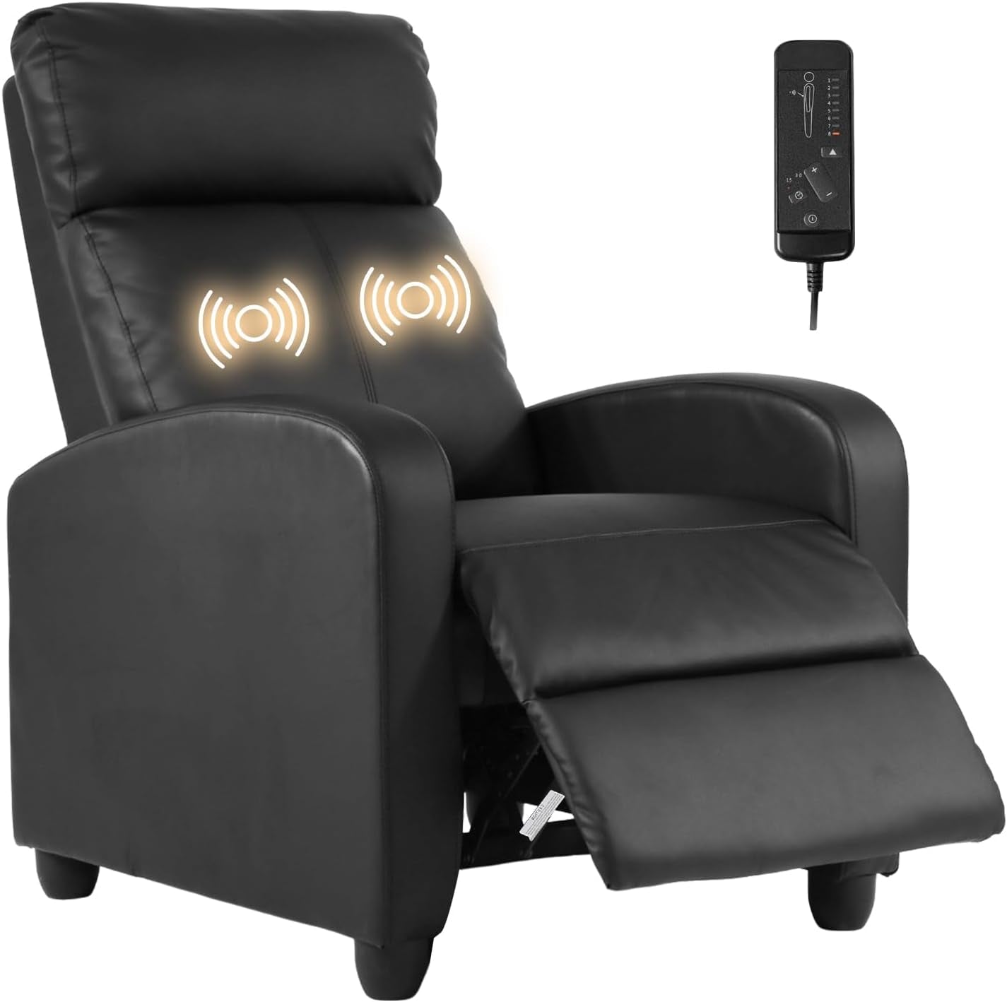 Recliner Chair Breathable Padded PU Leather Massage Single Sofa Recliners for Small Recliner Chair with Footrest Home Theater Seating for Bedroom Living Room,Black-0