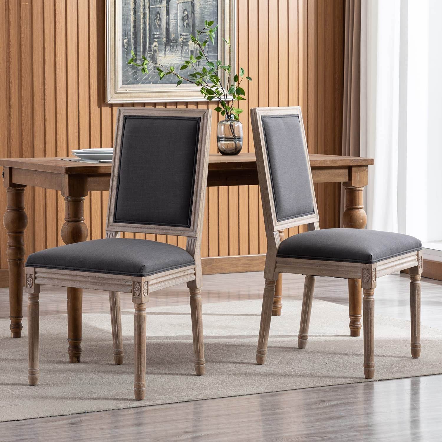 Set of 6 French Country Farmhouse Dining Chairs, Square Backrest - Loft&Timber