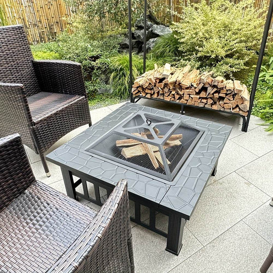 Square Metal Wood Fire Pit Table - Loft&Timber
