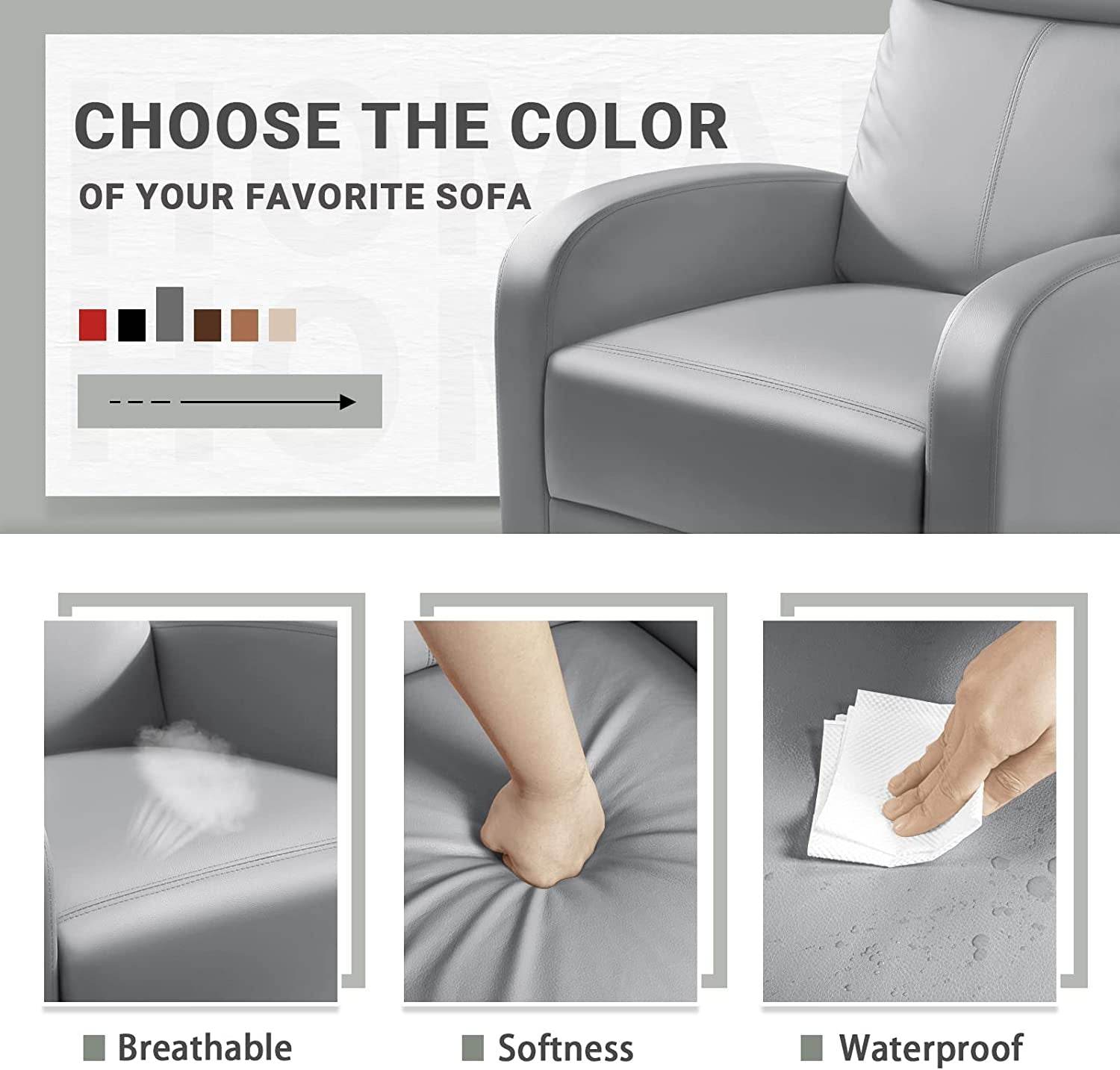 Padded Leather Recliner Club Chair (Gray) - Loft&Timber