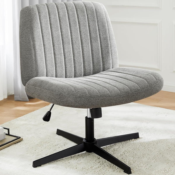 Cross Legged Office Chair, Armless Wide Desk Chair No Wheels, Modern Home Office Desk Chair Swivel Adjustable Fabric Vanity Chair-0