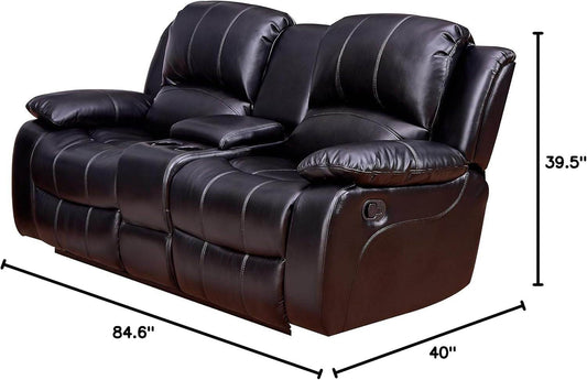 2PC Bonded Leather Recliner Set, Sofa, Loveseat, 8018, Black - Loft&Timber
