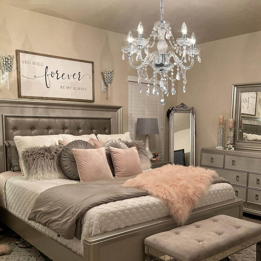 2PCS Plug-In 5 Light Crystal Hanging Pendant Lights Acrylic Chandelier with Clear Cord & On/Off Switch H19 D19.7 for Kitchen Island Girls' Room Dining Area Laundry Pavilion - Loft&Timber