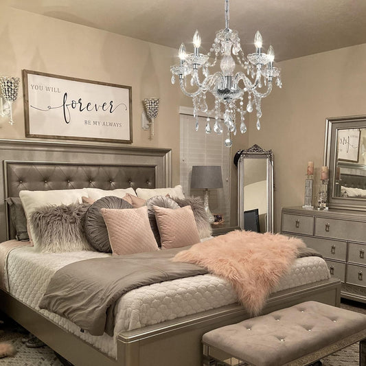 2 Pack 5 Light Crystal Pendant Lights Plug In With Clear Cord And On Off Switch Chandelier-1