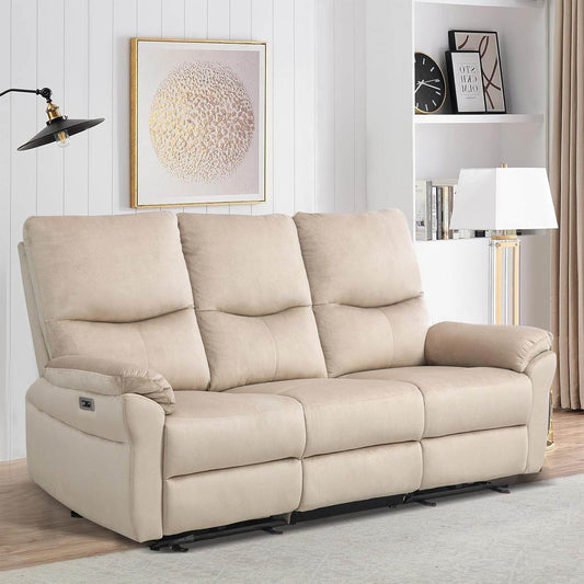 Reclining Sofa, Power Reclining Sofa with Drop down Table,Cup Holder and USB Port, Modern 3 Seater Loveseat Recliner Sofa, Wall Hugger Sofa Recliner for Living Room/Rv (Beige) - Loft&Timber