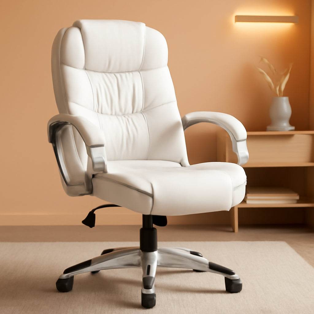 Office Chair High Back Computer Desk Chair, PU Leather (White) - Loft&Timber