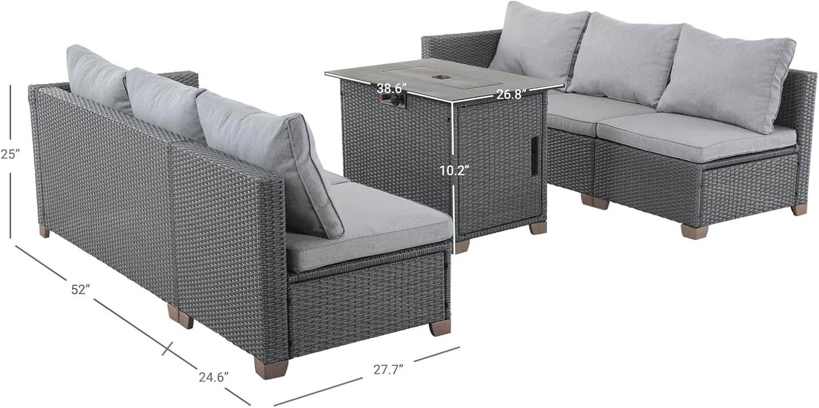 Modular Wicker Outdoor Furniture Set with Fire Pit - Loft&Timber
