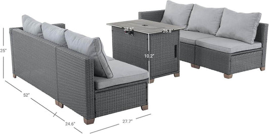 Modular Wicker Outdoor Furniture Set with Fire Pit - Loft&Timber