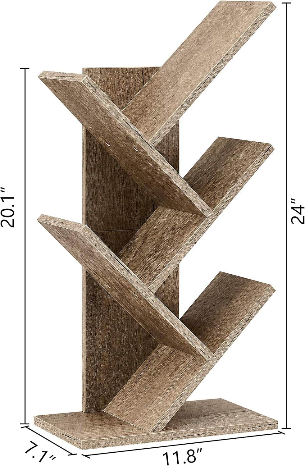 4 Tier Tree Bookshelf, 4 Shelf Bookcase, Modern Book Storage, Free Standing Tree Bookcase, Utility Organizer Shelves for Home Office, Living Room, Bedroom, Greige - Loft&Timber