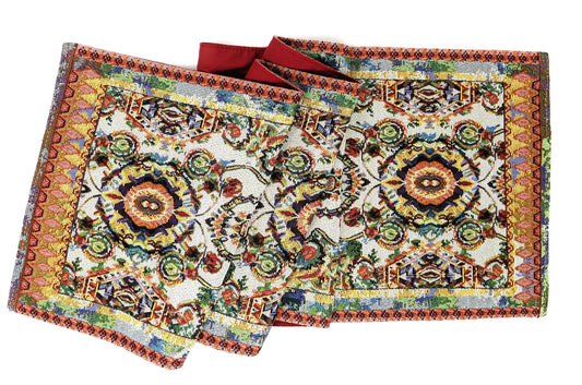 Tache Elegant Ivory Colorful Ornate Paisley Woven Tapestry Table Runner (18193)-1