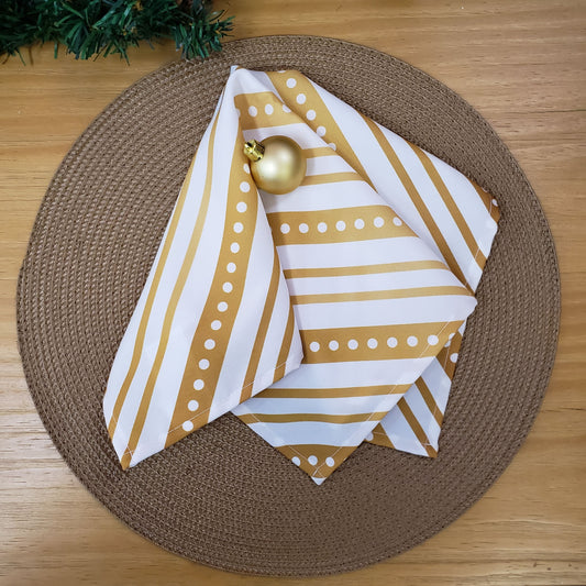 Charlo's Cloth Napkins Set of 4 Christmas Striped 16" by 16" - Gold - Loft&Timber