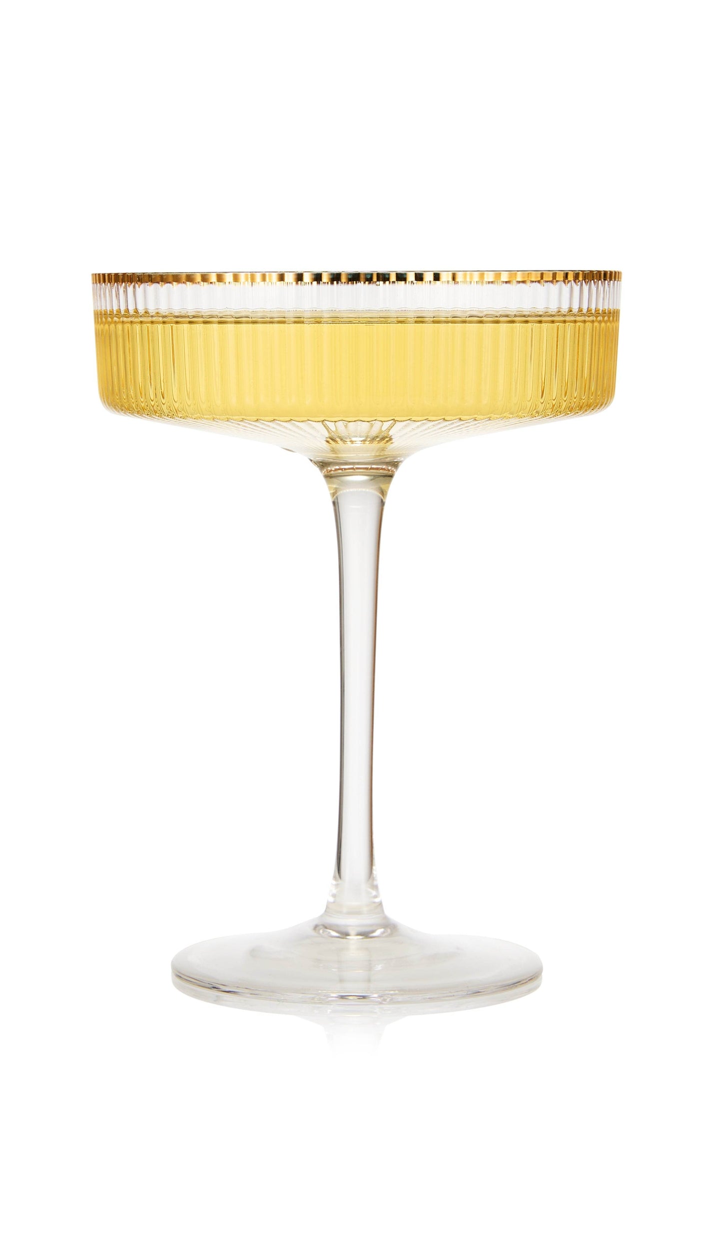 Ribbed Coupe Cocktail Glasses With Gold Rim 8 oz | Set of 2 | Classic Manhattan Glasses For Cocktails, Champagne Coupe, Ripple Coupe Glasses, Art Deco Gatsby Vintage, Crystal with Stems - Loft&Timber