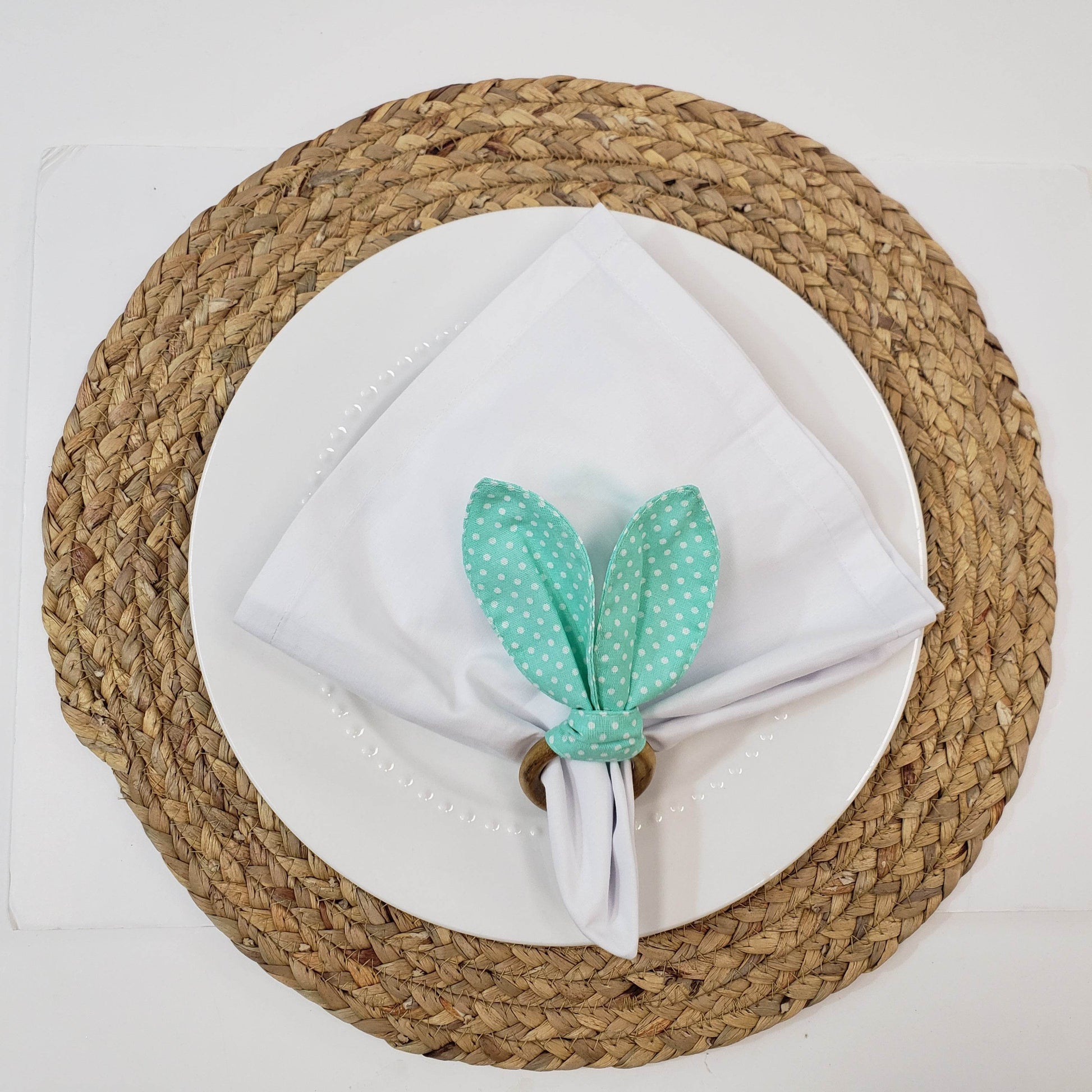 Maison Charlo | Easter Set of 4 Polka Dot Green Bunny Ears Napkin Rings | Dining Table Decor - Loft&Timber