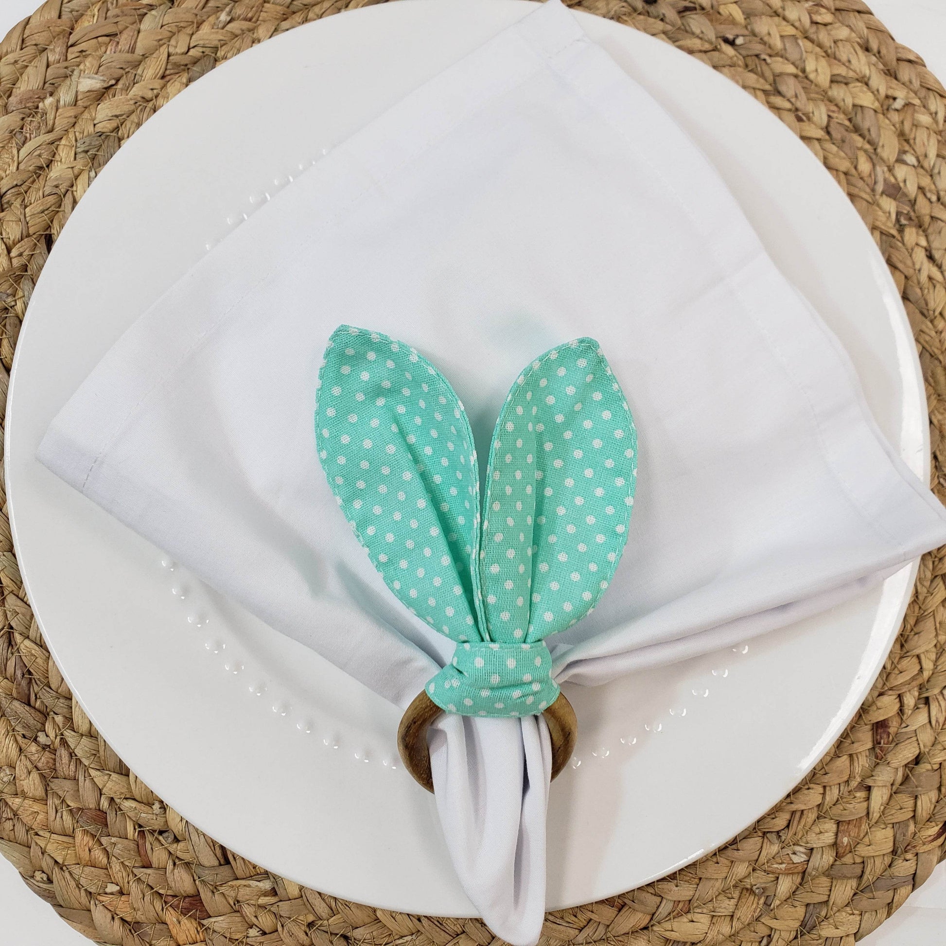 Maison Charlo | Easter Set of 4 Polka Dot Green Bunny Ears Napkin Rings | Dining Table Decor - Loft&Timber