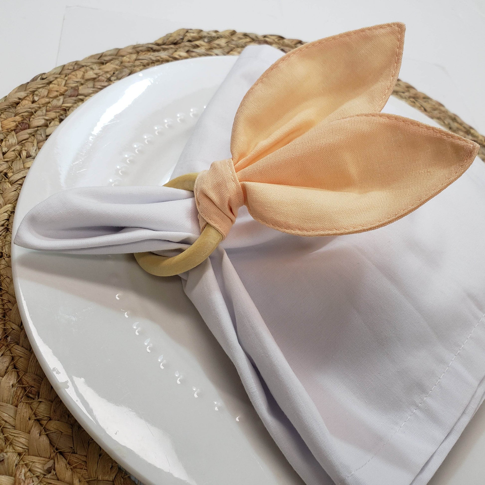 Maison Charlo | Easter Set of 4 Beige Macaroon Bunny Ears Napkin Rings | Dining Table Decor - Loft&Timber