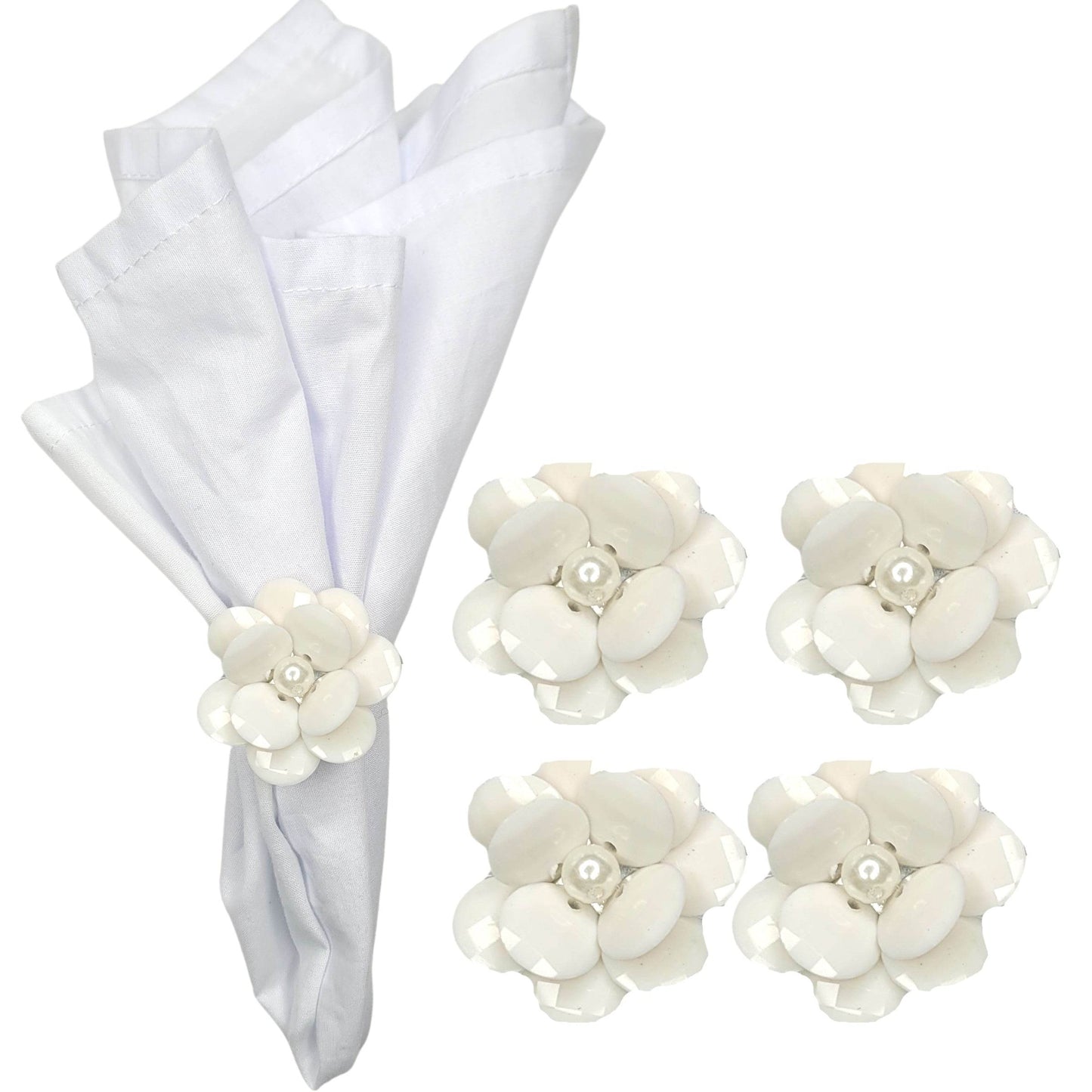 Maison Charlô | Set of 4 Delicate Flower Napkin Rings | Wedding, Thanksgiving, Christmas, New Year, Wedding, Banquet, Birthday - Loft&Timber