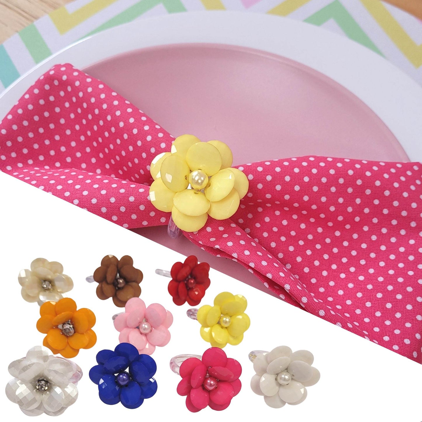 Maison Charlô | Set of 4 Delicate Flower Napkin Rings | Wedding, Thanksgiving, Christmas, New Year, Wedding, Banquet, Birthday - Loft&Timber