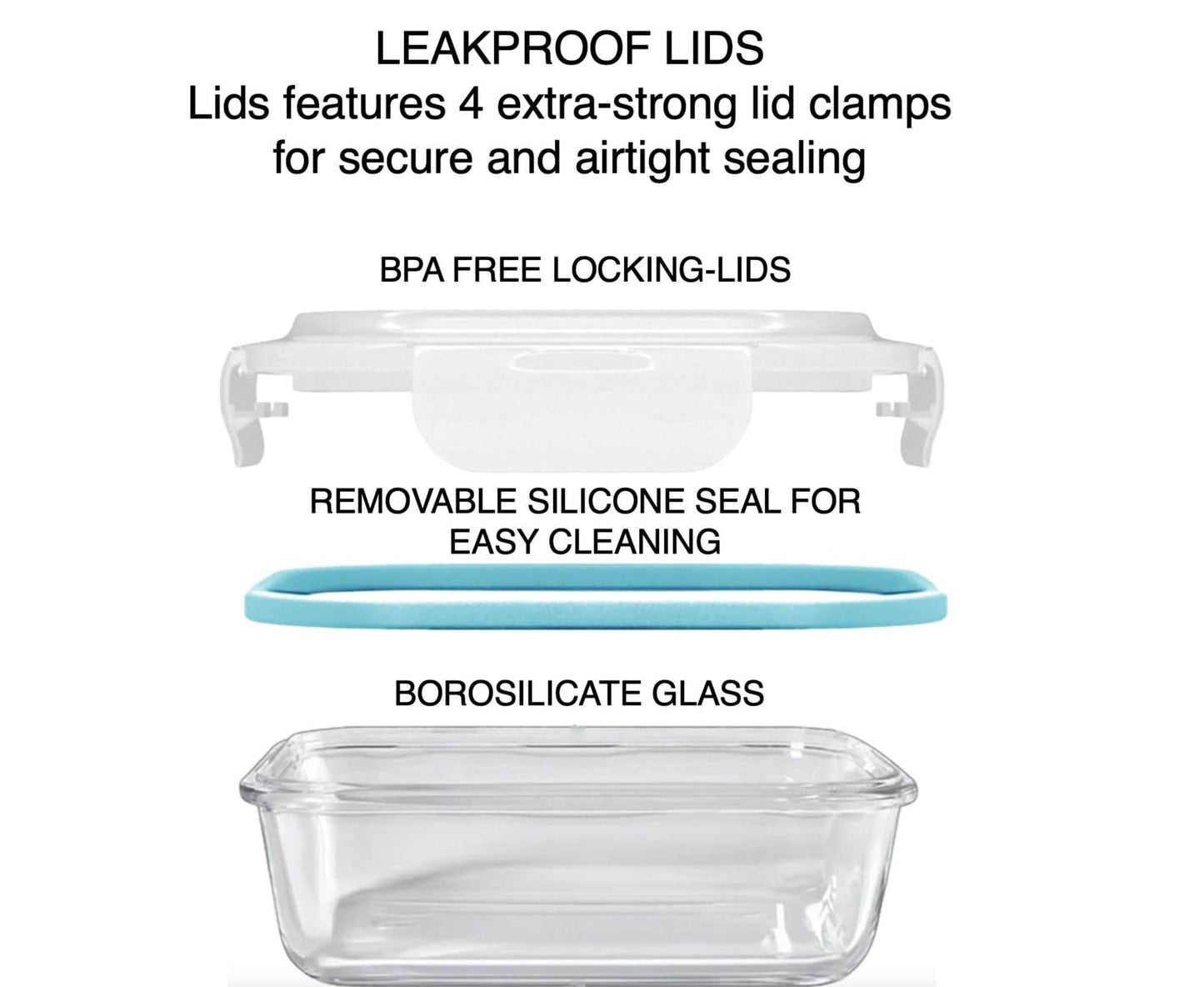 10-Piece Glass Food Storage Containers with Airtight Locking Lids (5 Containers + 5 Lids) - Loft&Timber