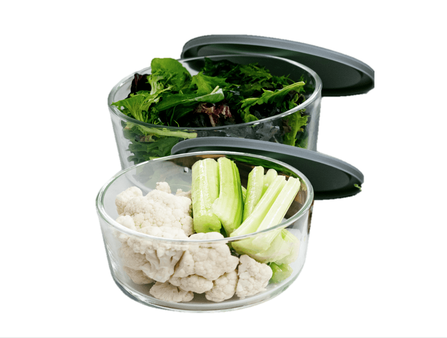 Glass Food Storage Containers - 4 Piece 6.55 Cup (2 Containers + 2 Lids) Set, Grey - Loft&Timber