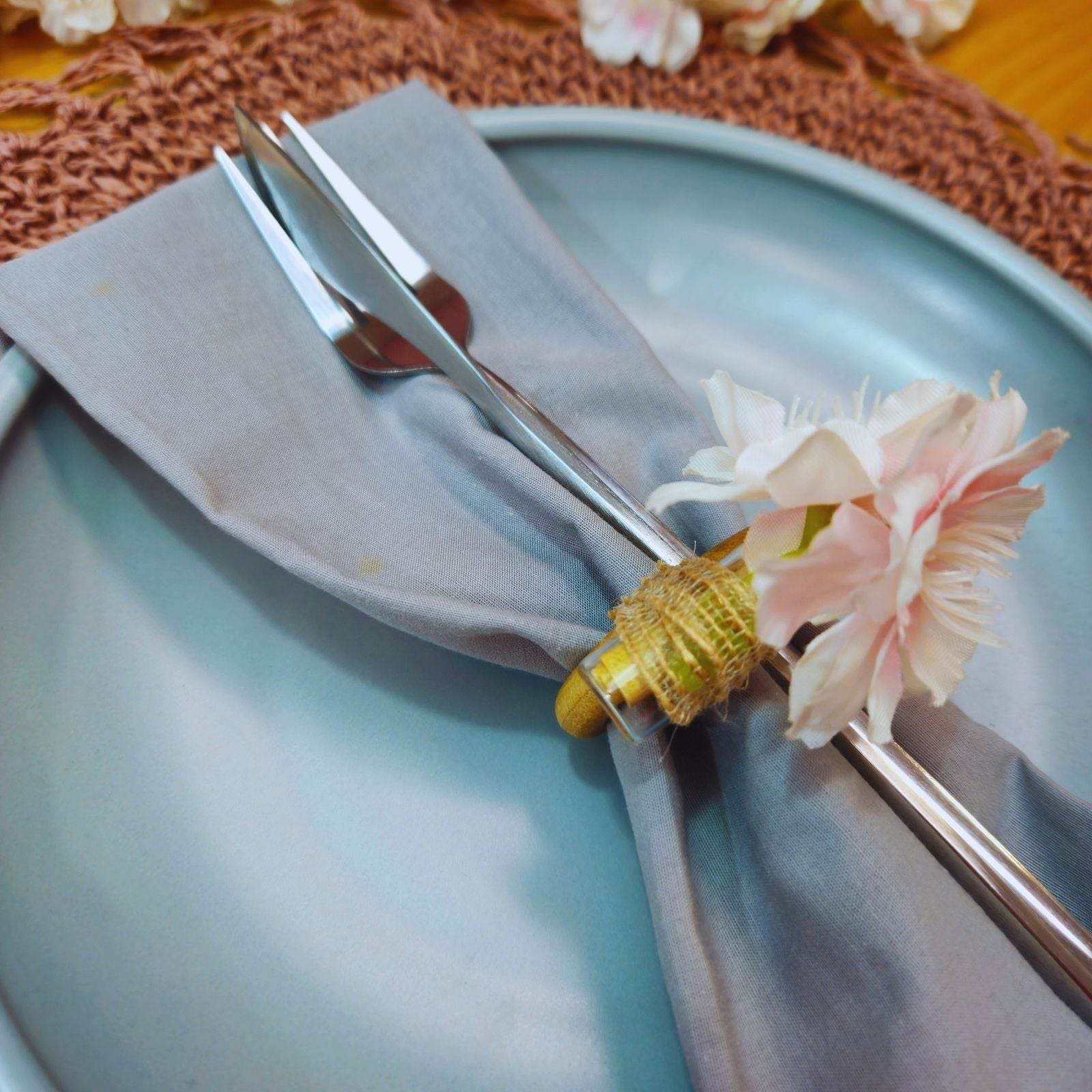 Charlo's Pink Cherry Blossom Message Napkin Rings Good Vibes Funny for Party Wedding Dinner Table Decor - Loft&Timber