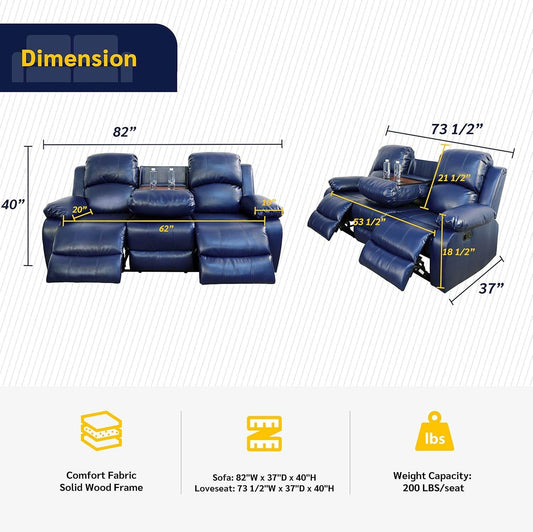 Alpine Living Room Recliner Set, Navy Blue - Loft&Timber