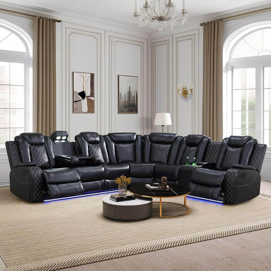 Power Recliner Sectional Sofa Set, Black - Loft&Timber