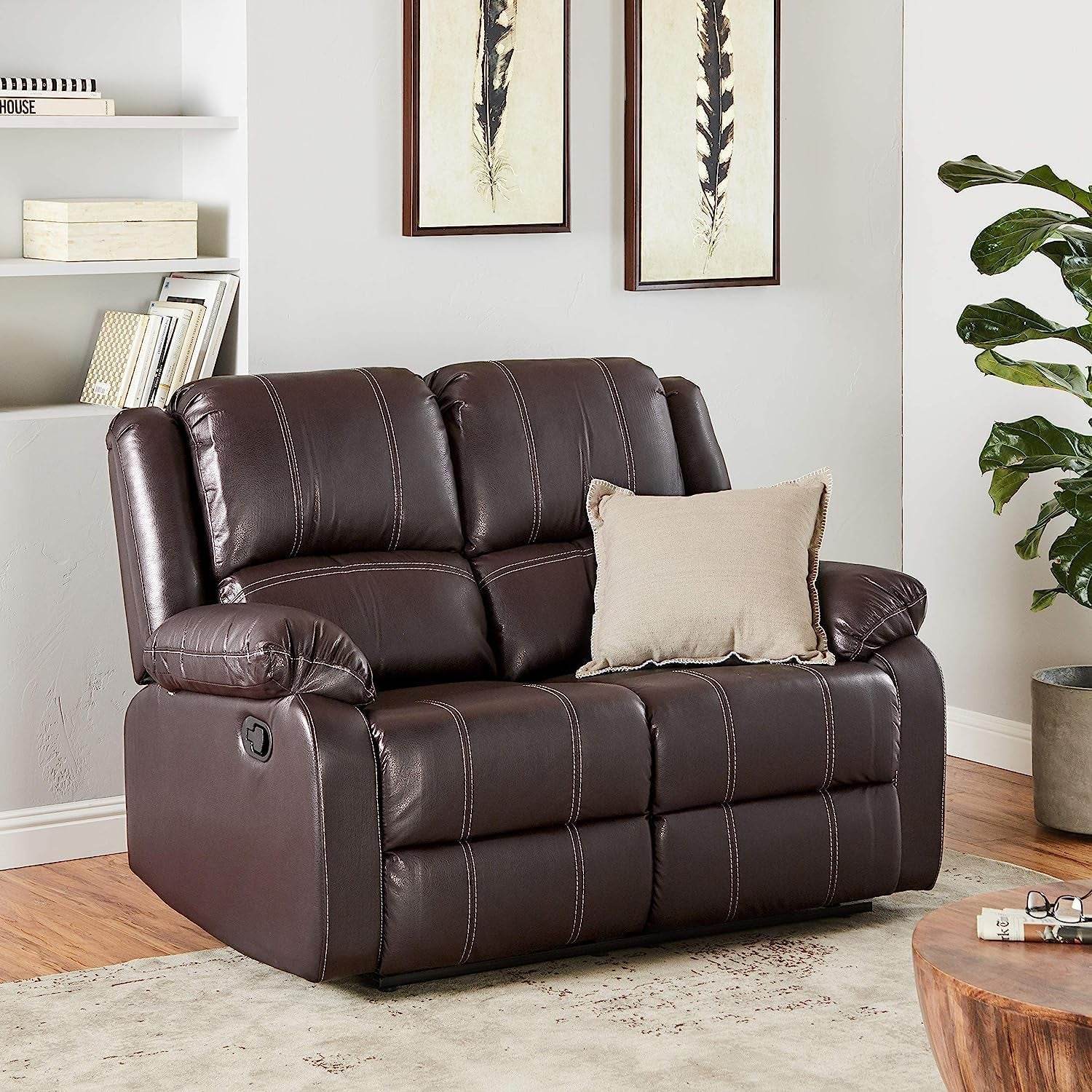 Brown Faux Leather Recliner Loveseat - Loft&Timber